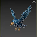 Detailed Blue Bird With Spread Wings And Yellow Beak On Black Background