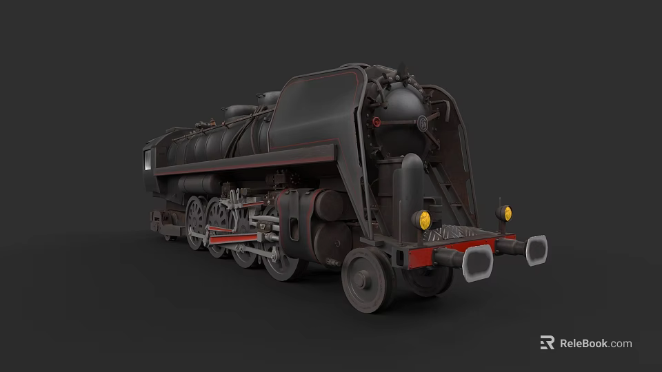 Vintage Black Steam Train with Classic Design and Detailed Mechanical Parts 3d model 