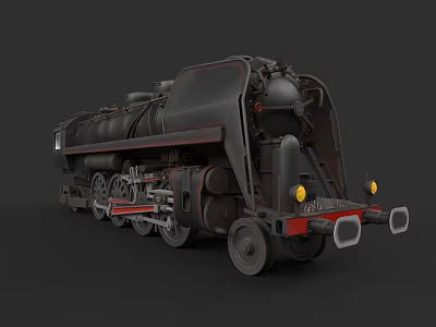 Vintage Black Steam Train with Classic Design and Detailed Mechanical Parts 3d model
