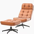Modern Leather Recliner Chair With Tufted Design Swivel Base And Ottoman In Gray Orange Colors