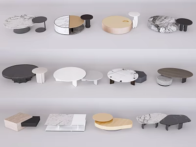 Modern Coffee Tables with Various Designs Different Shapes and Marble Wood Materials 3d model