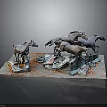 Decorative Running Horses Sculpture With Books And Red Particles On Base