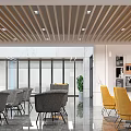 Modern Reception Desk Area with Marble Walls Glass Doors Blue Lighting and Open Office Interior