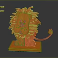Orange Lion Shaped Wooden Decorative Ornament Set For Home Decor With Stable Base