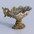 Ornate Decorative Bowl With Golden Accents Red Floral Patterns Dragon Handle And Base