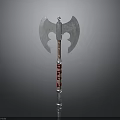 Double Bladed Axe Weapon With Red And White Handle And Metal Blades
