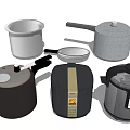 Assorted Kitchen Cookware Set with Pressure Cooker Rice Cooker and Saucepan 3d model