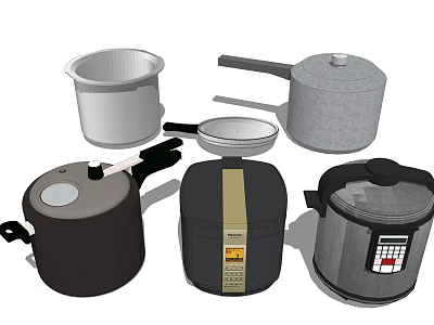 Assorted Kitchen Cookware Set with Pressure Cooker Rice Cooker and Saucepan 3d model