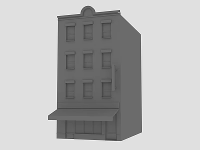 Gray Multi Story Building Model With Windows And Ground Floor Awning Storefront 3d model