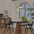 Vintage Wooden Round Dining Table And Rattan Chair Set For Cozy Bright Home Dining Space