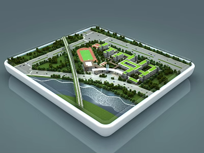 Commercial Equipment For 3D Architectural Model With Campus Layout Green Spaces And Sports Field 3d model