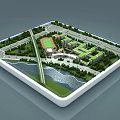 Commercial Equipment For 3D Architectural Model With Campus Layout Green Spaces And Sports Field