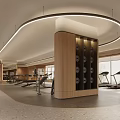 Modern Gym Interior With Fitness Equipment And Wooden Decor