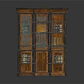 Wooden Decorative Cabinet With Glass Doors And Multiple Display Shelves Design