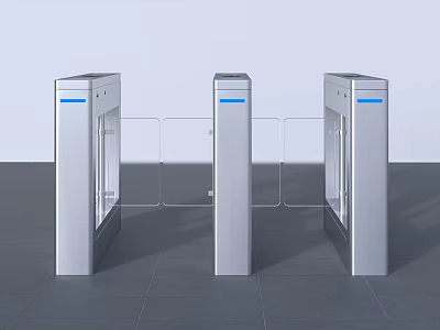 Public Facility Modern Turnstiles with Silver Metal Frames and Transparent Glass Barriers for Access Control 3d model