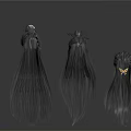 3D Long Gray Hair Models With Different Angles And Hair Accessories