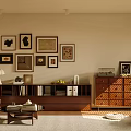 Middle Ancient Style TV Cabinet Coffee Table Middle Ancient Cabinet Bookshelf Bookcase Sideboard Cabinet Hanging Picture Wood Floor Middle Ancient Side Table 3d model