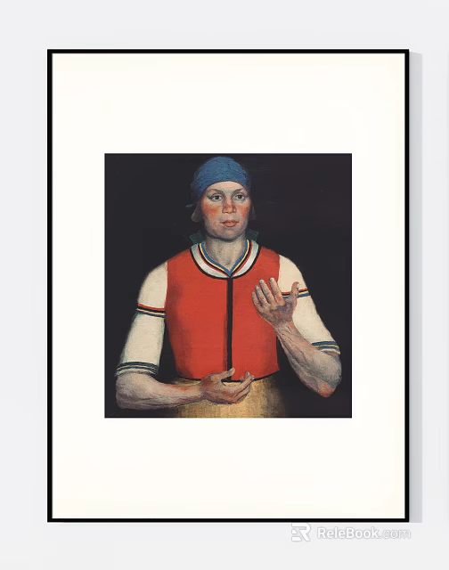 Portrait Painting of a Person in Red Vest With Blue Headscarf and Striped Sleeves 3d model 