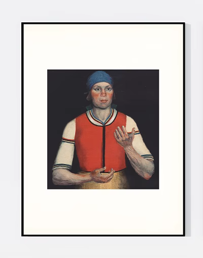 Portrait Painting of a Person in Red Vest With Blue Headscarf and Striped Sleeves 3d model
