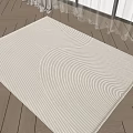 Light Beige Square Rug With Woven Texture Placed On Wooden Floor Near Curtains