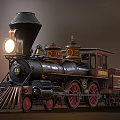 Vintage Steam Train with Black Body Red Wheels Brass Decorations Number 150 Front Light On