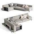 Modern Light Gray Sectional Sofa With Tufted Design And Decorative Pillows 3d model