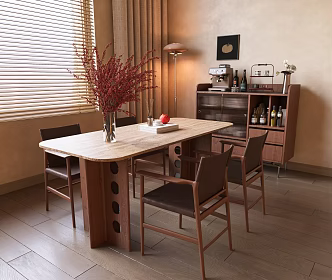 Quiet Style Dining Table and Chair Combination Middle Ancient Dining Chair Solid Wood Dining Table and Chair Combination Quiet Vase Floral French Sideboard Dining Chair Home Dining Room 3d model