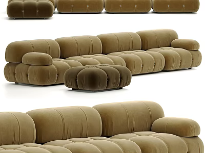 Tufted Beige Velvet Modular Sectional Sofa With Rounded Modules And Comfortable Seats 3d model