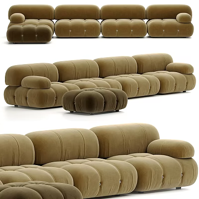 Tufted Beige Velvet Modular Sectional Sofa With Rounded Modules And Comfortable Seats 3d model