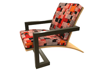 Modern Accent Chair With Colorful Geometric Pattern Upholstery And Black Frame 3d model