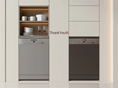 Modern Kitchen Interior With Built In Dishwashers Cabinets Dishes And Wine Glasses 3d model