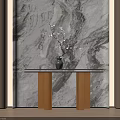 Elegant Entryway Console Table Side Cabinet With Golden Legs And Vase On Marble Wall
