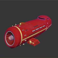 Red Rocket Design For Space Exploration With Yellow Stripes And Thruster