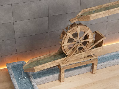 Durable Hardware Tools For Constructing Wooden Watermill With Flowing Water Design 3d model