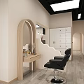 Modern Beauty Hair Salon Interior With Black Leather Chairs Marble Counter And Hanging Lights