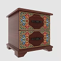 Exotic Painted Wooden Nightstand With Ornate Traditional Patterns And Two Storage Drawers For Bedroom Decor