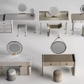 Modern Minimalist Dressing Tables With Marble Tops Round Mirrors And Matching Stools