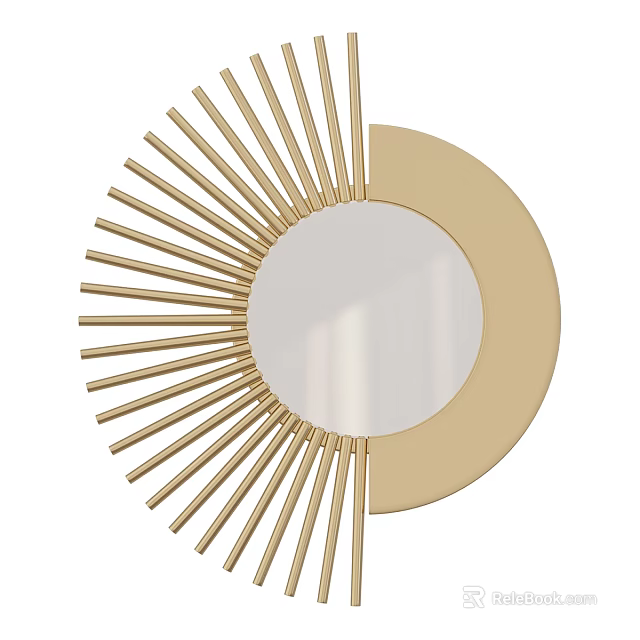 Modern Gold Sunburst Decorative Round Wall Mirror with Half Circle Frame Design 3d model