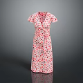 Feminine Wrap Dress Design With Red Floral Print And Short Sleeves For Casual Summer Look