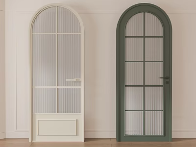 White and Green Arched Hinged Doors with Glass Panels in Modern Style 3d model