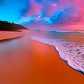 Natural Stones And Wood Elements On Beach At Sunset With Waves And Clouds