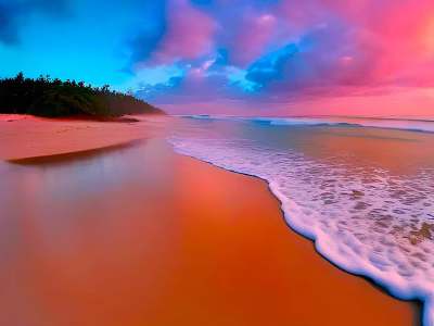 Natural Stones And Wood Elements On Beach At Sunset With Waves And Clouds 3d model