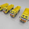 Yellow Functional Utility Dump Trucks Lined Up In Row Display For Use 3d model