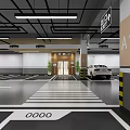 Well Lit Indoor Parking Garage With Entrance Signs Floor Markings And Warning Bollards