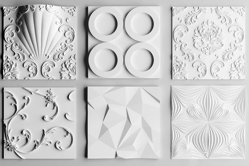 White Decorative Wall Decor With Various Textured Patterns For Interior Design 3d model
