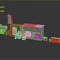 Industrial Equipment Setup With Silver Tanks Metal Frames Green Cabin And Red Machinery