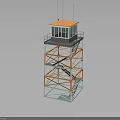 Metal Observation Tower Structure With Orange White Frame And Antennas On Top 3d model