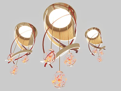 Modern Chandeliers With Circular Lampshade Red Gold Decoration And Transparent Pendants 3d model