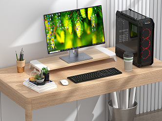 Modern computer monitor computer host keyboard mouse succulent plant potted plant 3d model