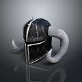 Medieval Weapon Helmet with Curved Horns Silver Trim Spikes and Black Metallic Texture
